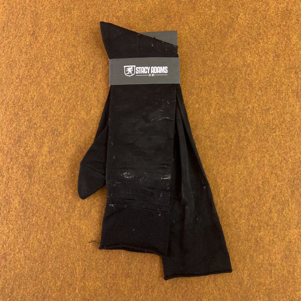 Stacy Adams Mens One Size Black Silky Nylon Dress Socks 1 Pair NWT *Flaw